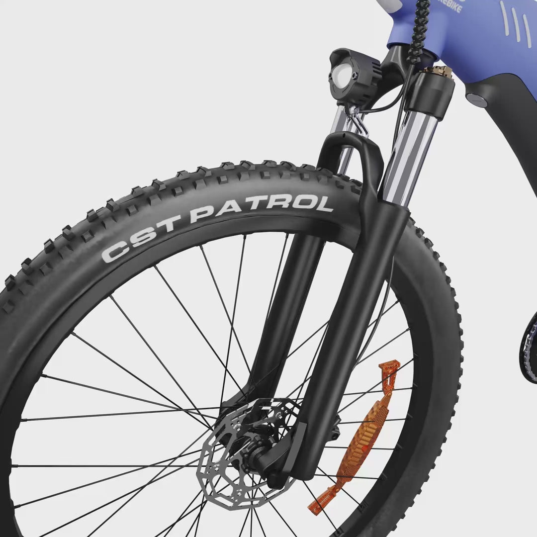 Load video: <p>Built for everyday comfort, the 100mm travel suspension fork absorbs bumps from rough and uneven roads, delivering a smoother and more stable ride for commuting and leisure.</p>